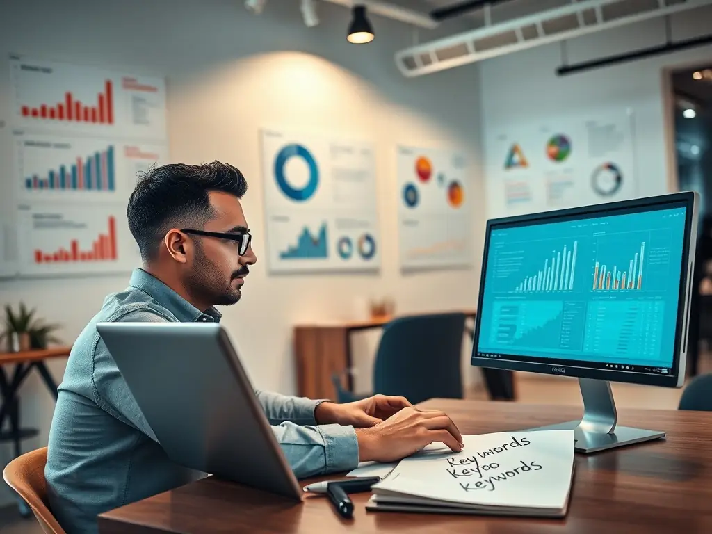 A professional image illustrating SEO strategies, such as keyword research and website optimization, demonstrating Rise Media's commitment to improving search engine rankings and driving organic traffic for local businesses.