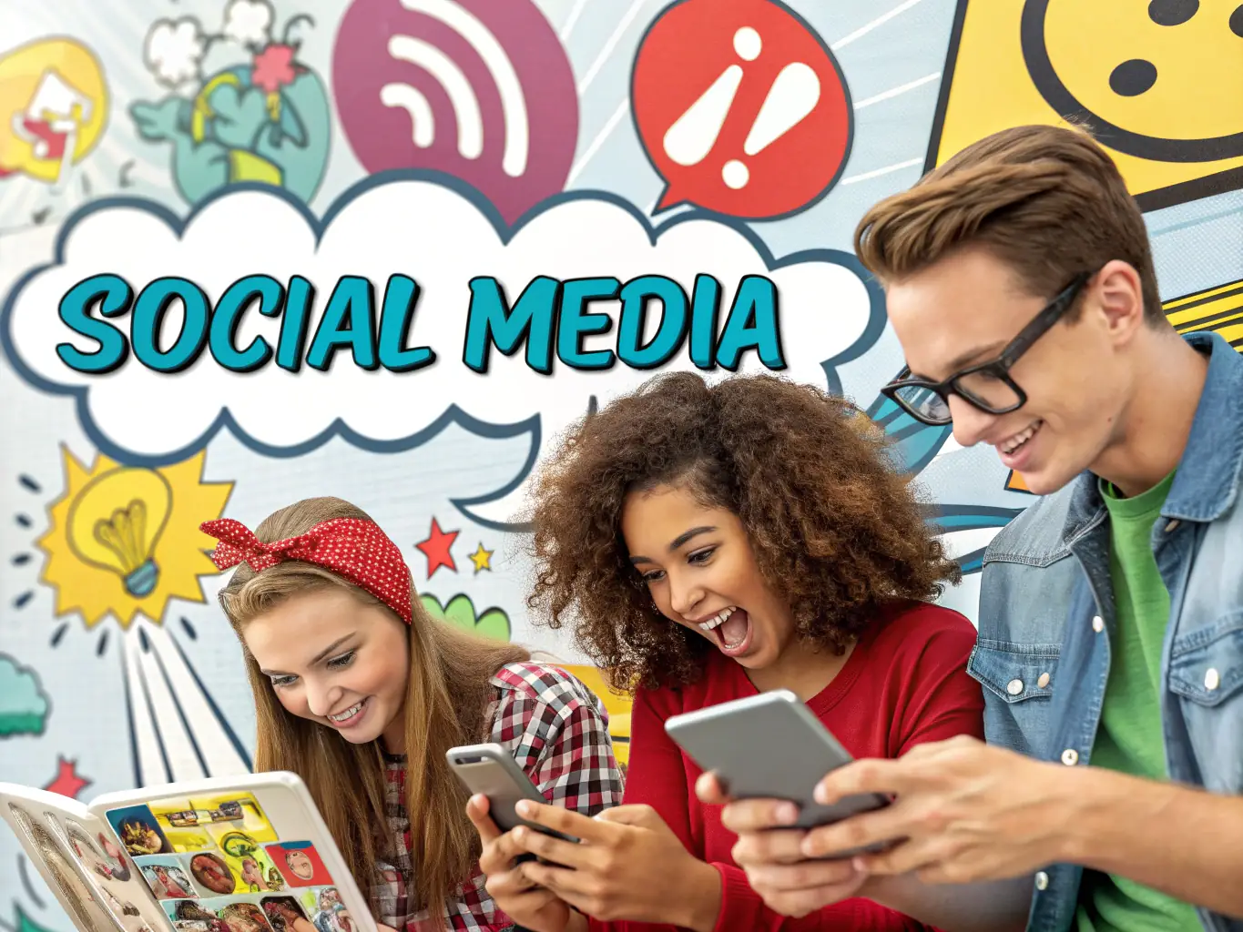 An image of diverse social media icons with a restaurant in the background, illustrating community engagement, used to represent the benefits of Rise Media's social media marketing services.